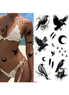 Dopetattoo 6 Sheets Temporary Tattoos - Raven, Crow & Black Raven for Women & Men 