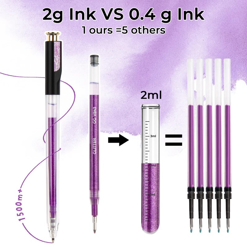 ZSCM Retractable Glitter Gel Pens, 7 Colors Large Capacity Sparkle Shimmer Gel Ink Pens for Adult Coloring, 1.0 mm Fine Point Smooth Writing Color Pen for Party Decor Note Taking Aesthetic Art Supplies - Image 3