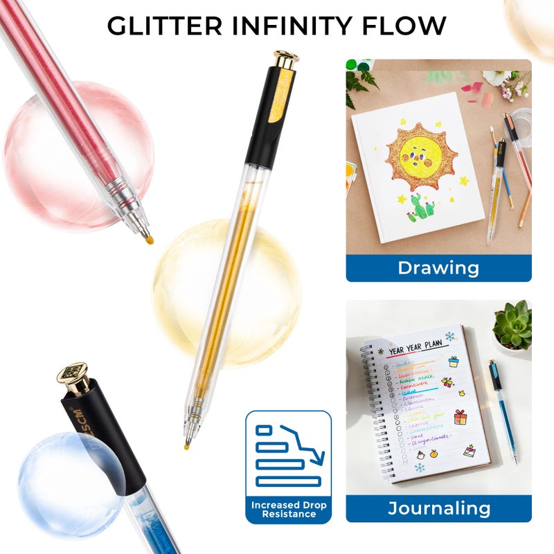 ZSCM Retractable Glitter Gel Pens, 7 Colors Large Capacity Sparkle Shimmer Gel Ink Pens for Adult Coloring, 1.0 mm Fine Point Smooth Writing Color Pen for Party Decor Note Taking Aesthetic Art Supplies - Image 5