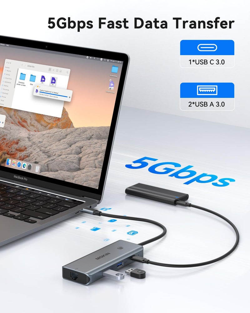 Mokin USB C Hub for MacBook Pro/Air,Mac Dongle with 3 USB Port,USB C to HDMI, USB C to RJ45 Ethernet,MOKiN 8 in 1 USB C to HDMI Adapter,100W PD Charging, USB C to SD/TF Card Reader USB C Hub - Image 4