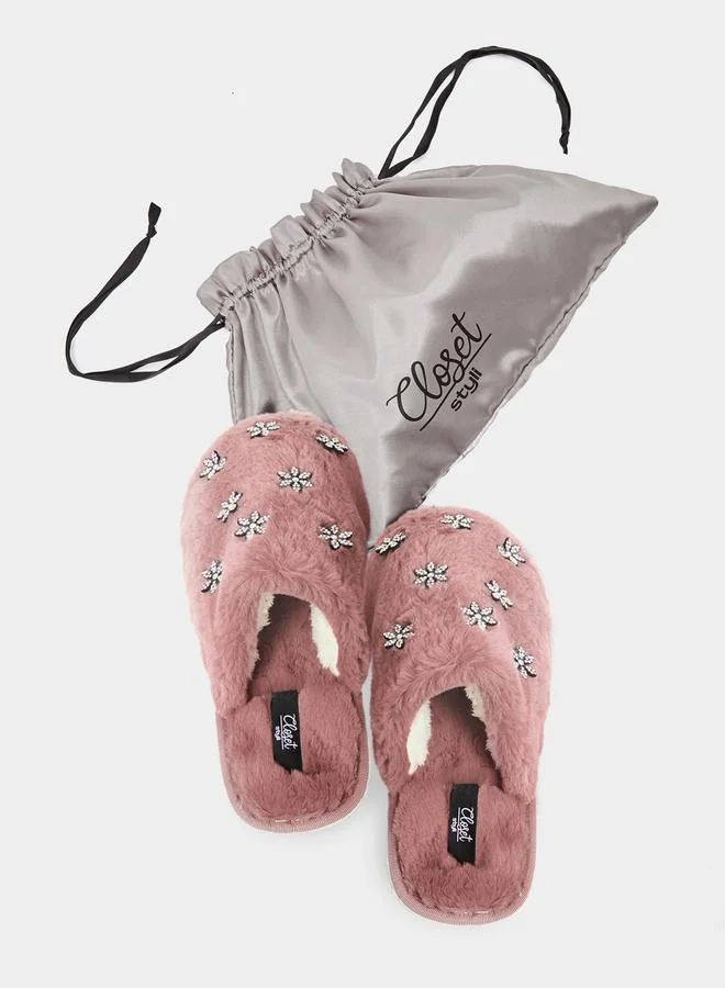 Closet Embellished Detail Padded Bedroom Slippers
