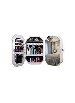 Jewelry Cabinet Wall Mounted Mirror Jewelry Organizer Eight Edge Jewelry Armoire with Frameless Mirror Earring Organizer Thickened Jewelry Box Space Saving Jewelry Storage Organizer (B)