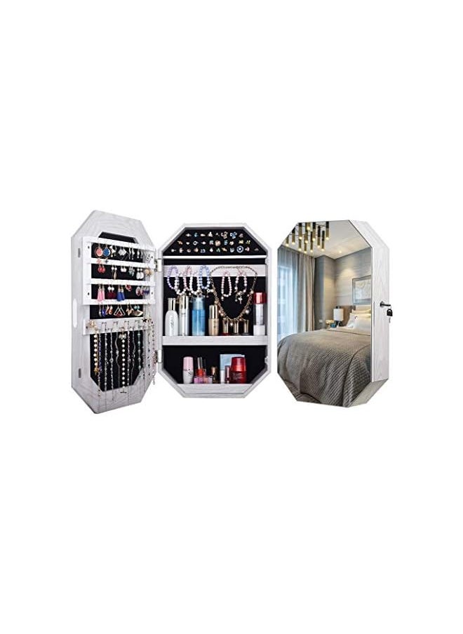 Leegoal - Jewelry Cabinet Wall Mounted Mirror Jewelry Organizer Eight Edge Jewelry Armoire with Frameless Mirror Earring Organizer Thickened Jewelry Box Space Saving Jewelry Storage Organizer (B) - Image 1