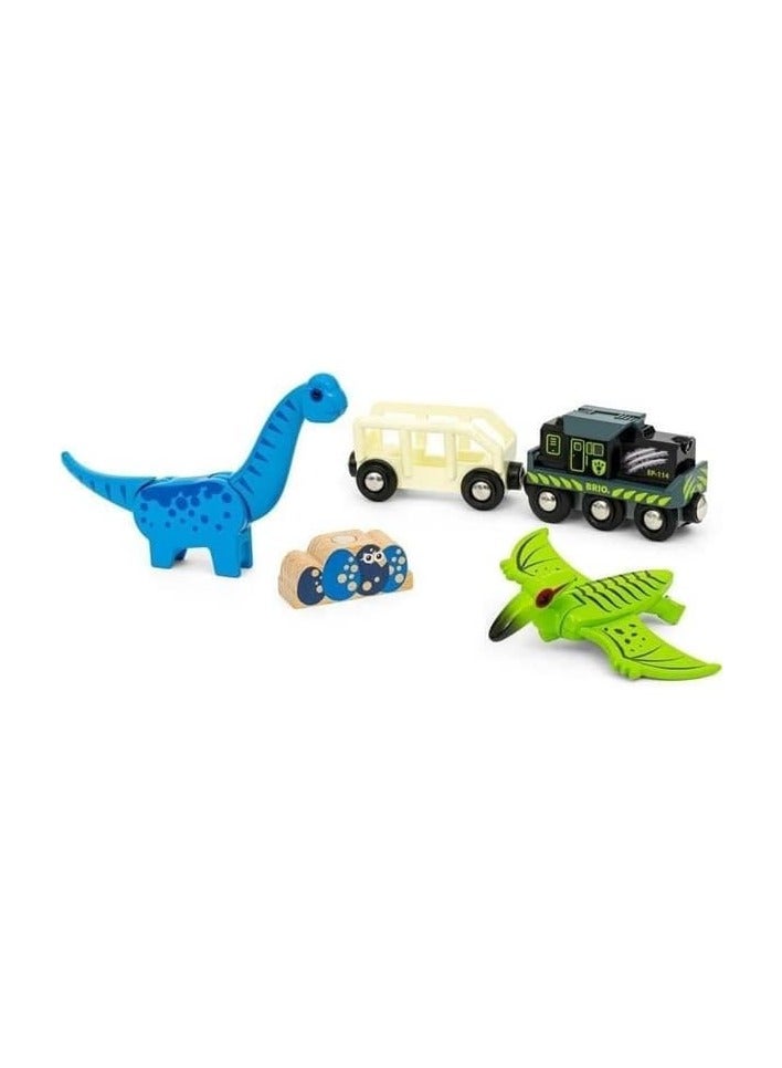 Brio قطار الديناصور BRIO 36096 بالبطارية – قطار ألعاب كهربائي مع ضوء، و2 شخصية ديناصور وشحنة بيضة – متوافق مع مجموعات السكك الحديدية الخشبية BRIO – للأعمار 3 سنوات فما فوق | 36096-B - Image 2