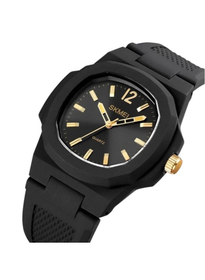 Skmei 1717 Unisex Casual Watch, Gold with Black Rubber Strap - Image 2