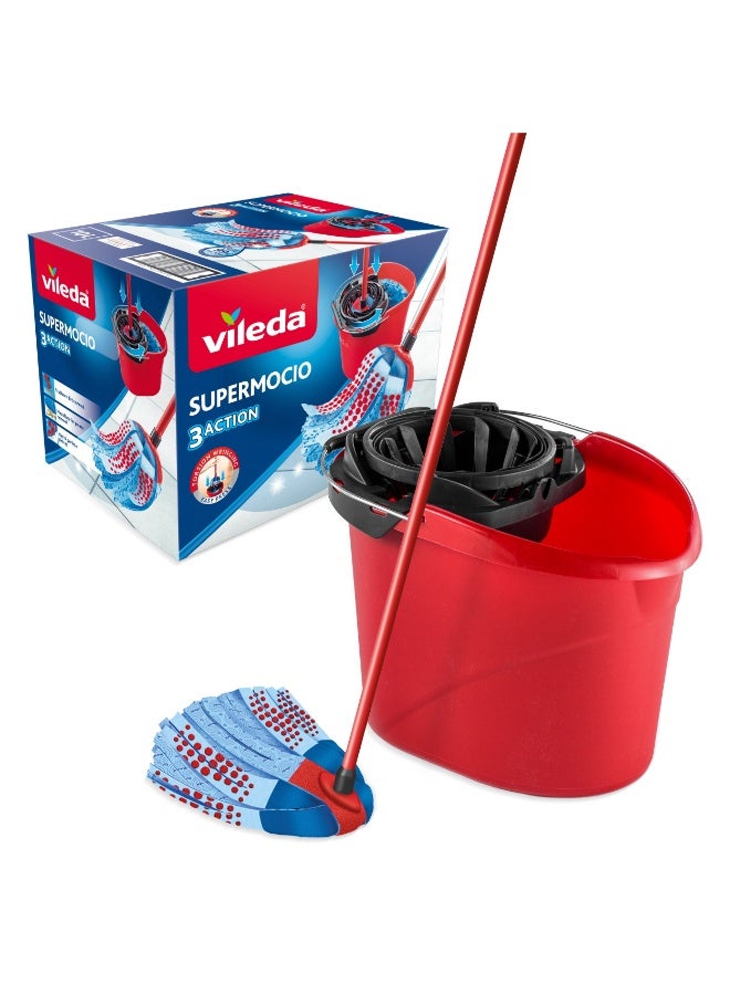 Vileda - SuperMocio Complete Set of Wringer Bucket + Mop with 3D Super Mocio 3Action Head - Image 1