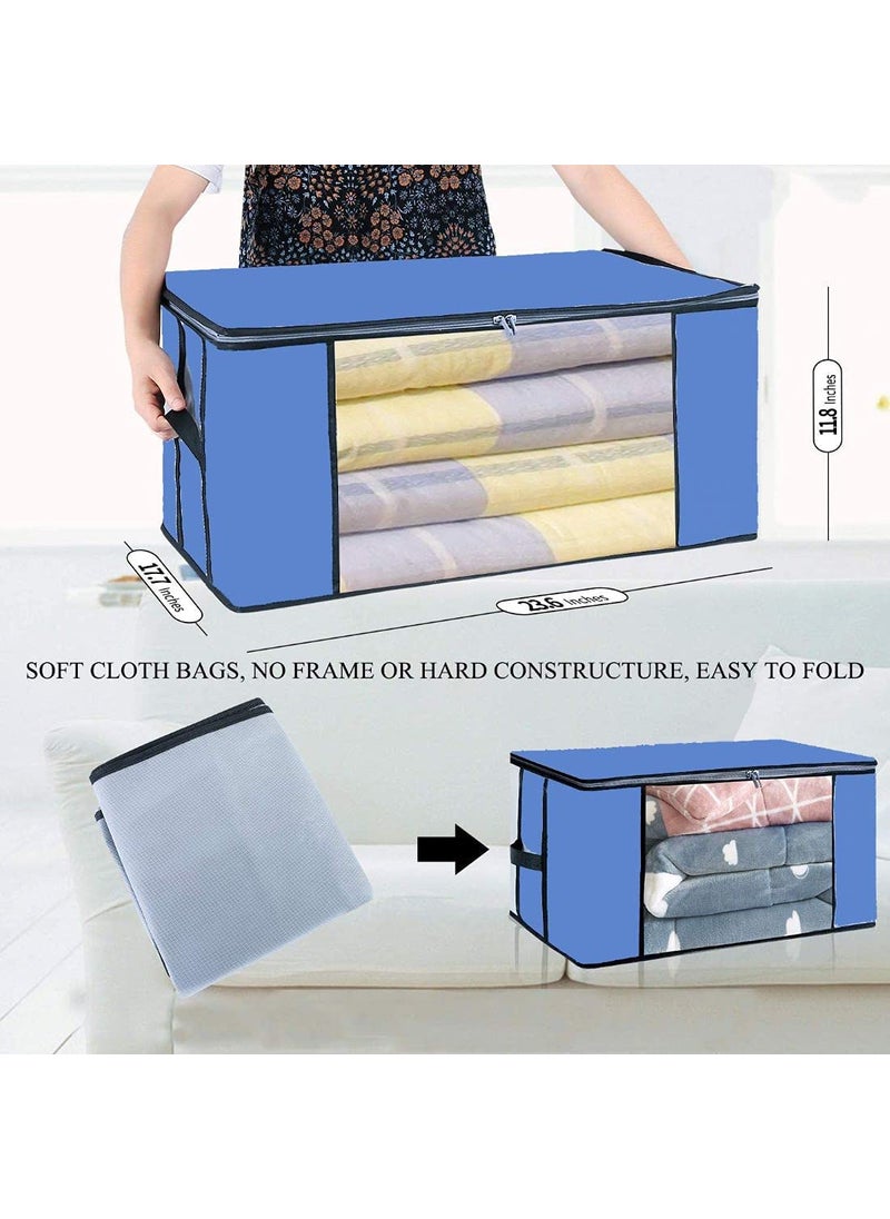 HOME CODIFY INDIA HOME CODIFY INDIA Clothes Storage Bag Closet Organizer and Storage Foldable Clothing Storage Bag for Clothes Blanket Comforter Under bed Storage PACK OF 2 Blue  - Image 2