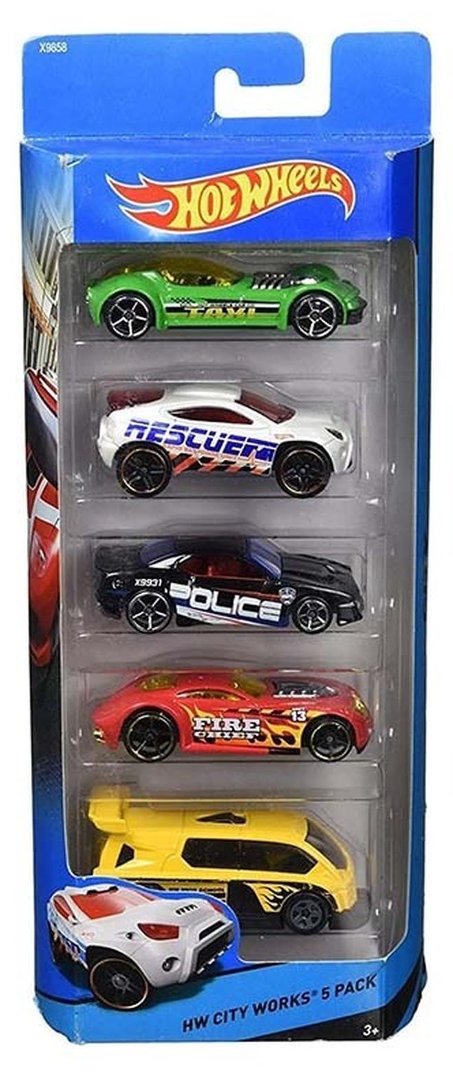 Hot Wheels Basic Car Pack Of 5 Assorted Designs & Colors Diecast 1:64 Scale Metal Cars Starter Collection - Image 1