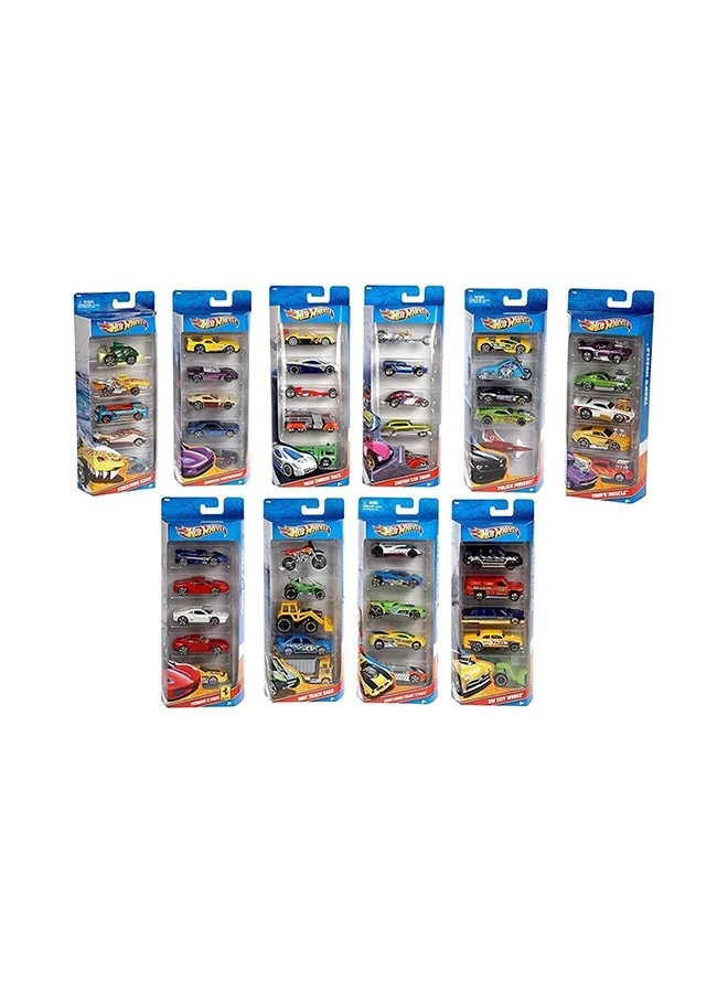 Hot Wheels Basic Car Pack Of 5 Assorted Designs & Colors Diecast 1:64 Scale Metal Cars Starter Collection