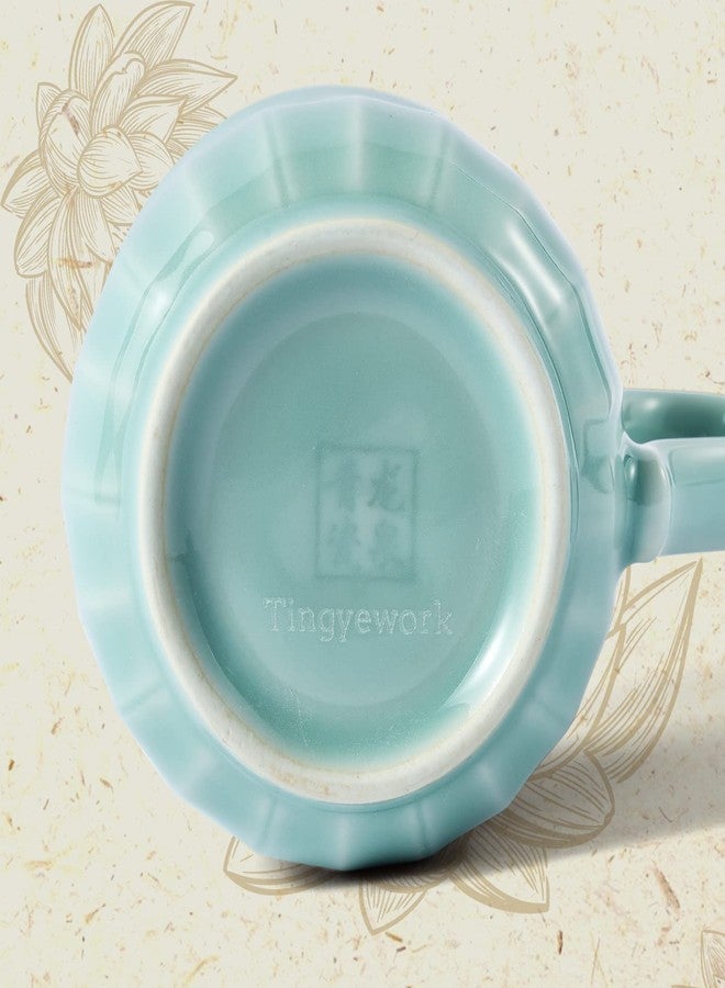 Tingyework Porcelain Lotus Tea Cup with Lid and Handle, 12 oz Unique Coffee Mug, Microwave Dishwasher Safe, Gifts for Women and Men, Aesthetic Chinese Celadon 1 Pack (Sky Blue) - Image 5