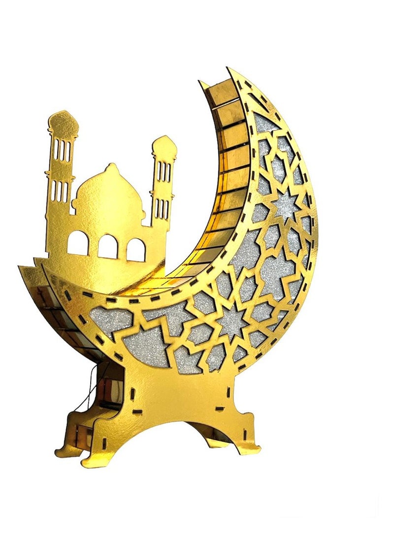 Wooden Gold Ramadan Crecent with changable lighting (XL size) 45 * 36 cms  - Image 1