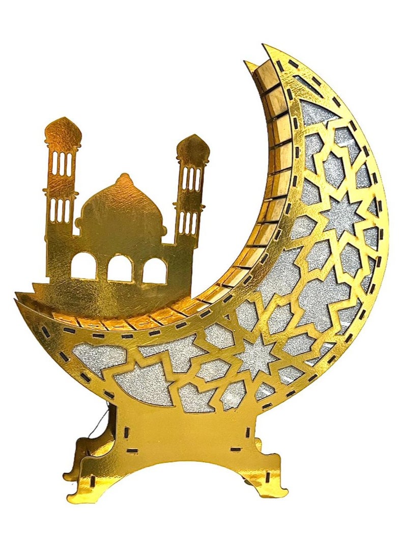 Wooden Gold Ramadan Crecent with changable lighting (XL size) 45 * 36 cms  - Image 2
