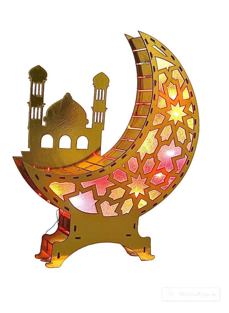 Wooden Gold Ramadan Crecent with changable lighting (XL size) 45 * 36 cms  - Image 3