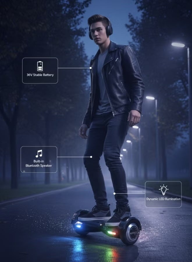 هوفر بورد ذكي مقاس 8 بوصة ببطارية 36V وبلوتوث وإضاءة LED للكبار والصغار - Image 3