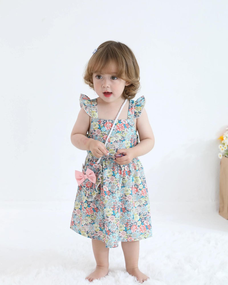 Mioglrie 18-24 Months Girl Clothes Baby Girls Dress Infant Summer Outfits Toddler Casual Ruffle Sleeve Floral Sundress with Cute Bag - Image 3