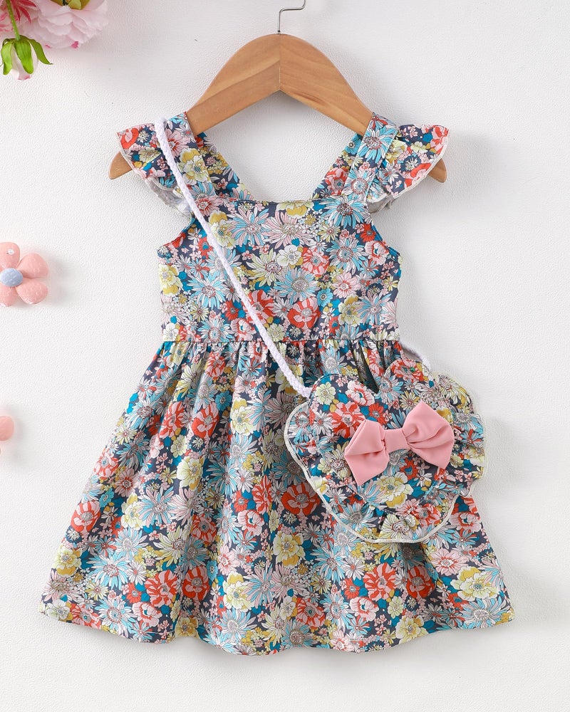 Mioglrie 18-24 Months Girl Clothes Baby Girls Dress Infant Summer Outfits Toddler Casual Ruffle Sleeve Floral Sundress with Cute Bag - Image 4