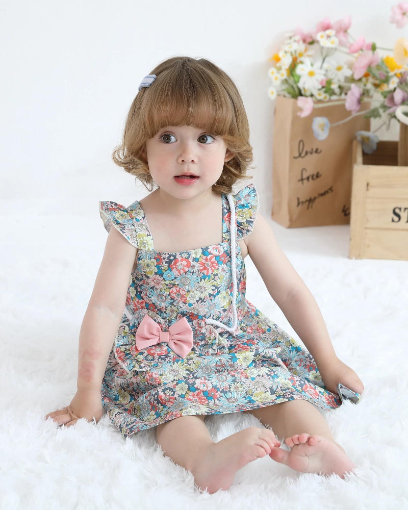 Mioglrie 18-24 Months Girl Clothes Baby Girls Dress Infant Summer Outfits Toddler Casual Ruffle Sleeve Floral Sundress with Cute Bag - Image 2