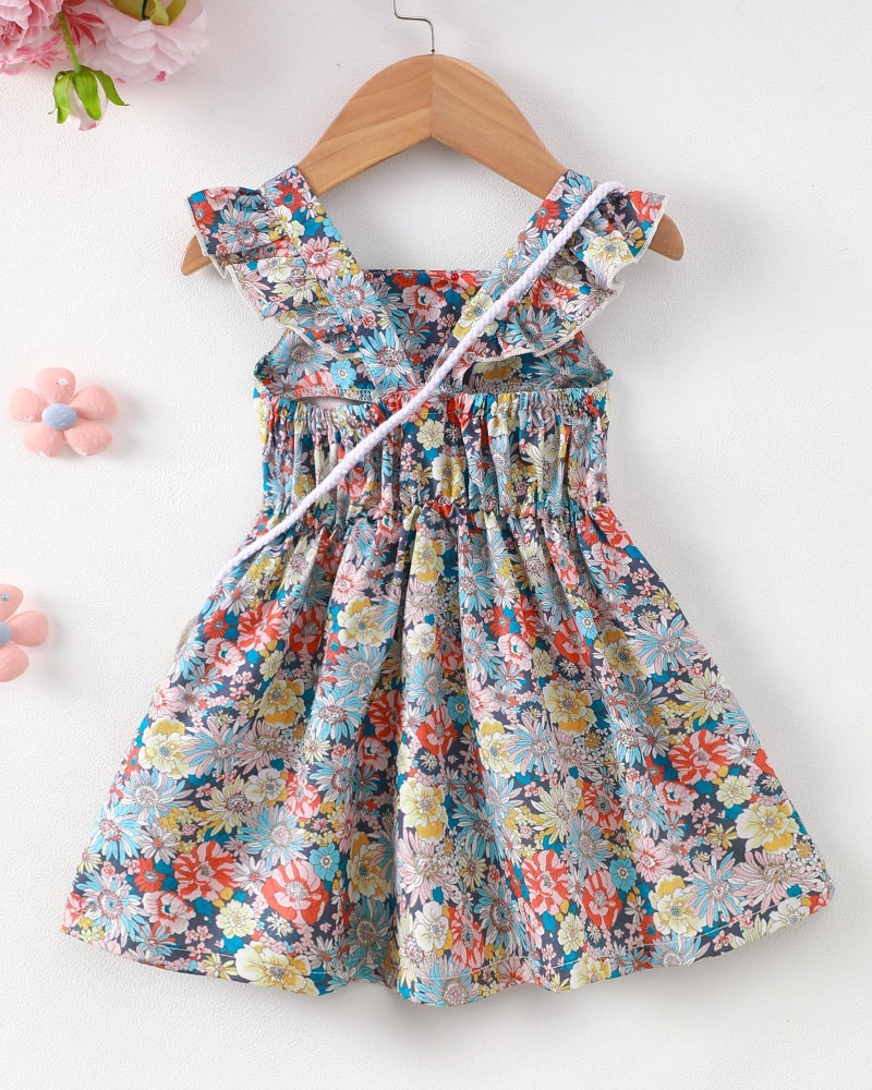 Mioglrie 18-24 Months Girl Clothes Baby Girls Dress Infant Summer Outfits Toddler Casual Ruffle Sleeve Floral Sundress with Cute Bag - Image 5