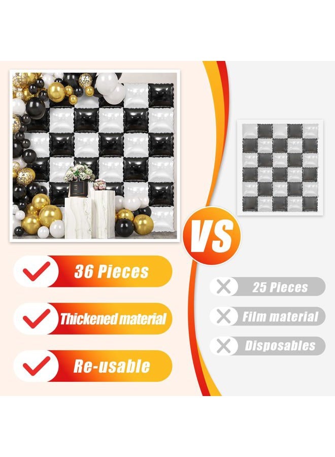 YiYou 36 Pcs Black and White Square Foil Balloon Wall Backdrop Double Sided Race Car Checkered Balloons Backdrop Tunnel Arch Kit Mylar Square Balloons for Race Car Birthday Party Decorations - Image 5