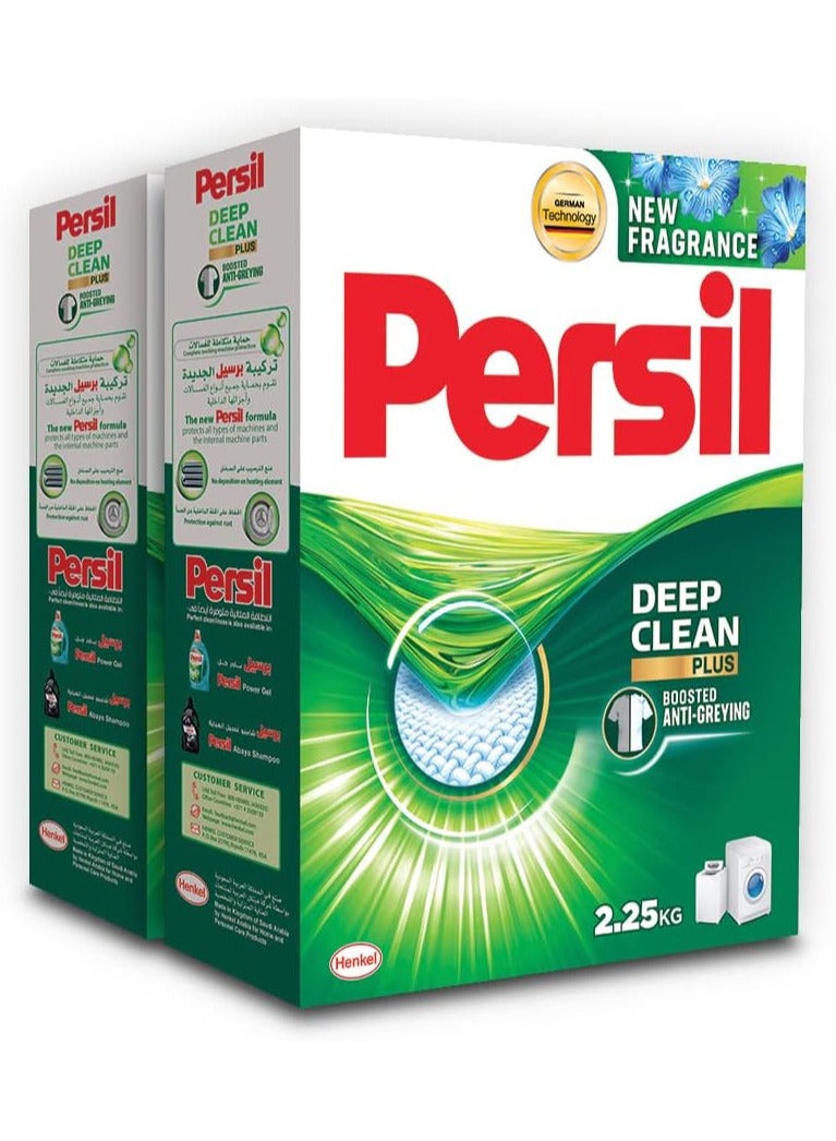 Persil Powder Laundry Detergent, With Deep Clean Plus Technology For Perfect Cleanliness And Long-Lasting Freshness, Effective in 20°C - 95°C, Pack of Two, 2 x 2.25KG