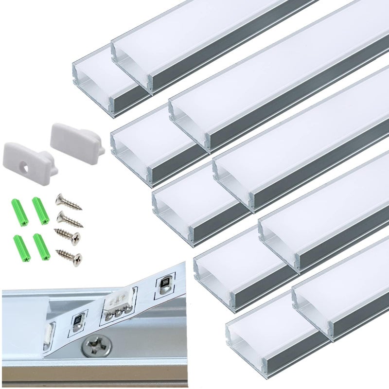 THMOOTHER 10-Pack Pre-Drilled Countersunk Hole 3.3FT LED Strip U Channel Diffuser, Hacksaw Easy Cut Tight and Flush Mounted Under Cabinet Tape Light Aluminum Low Profile with Screw and End caps (10) - Image 1