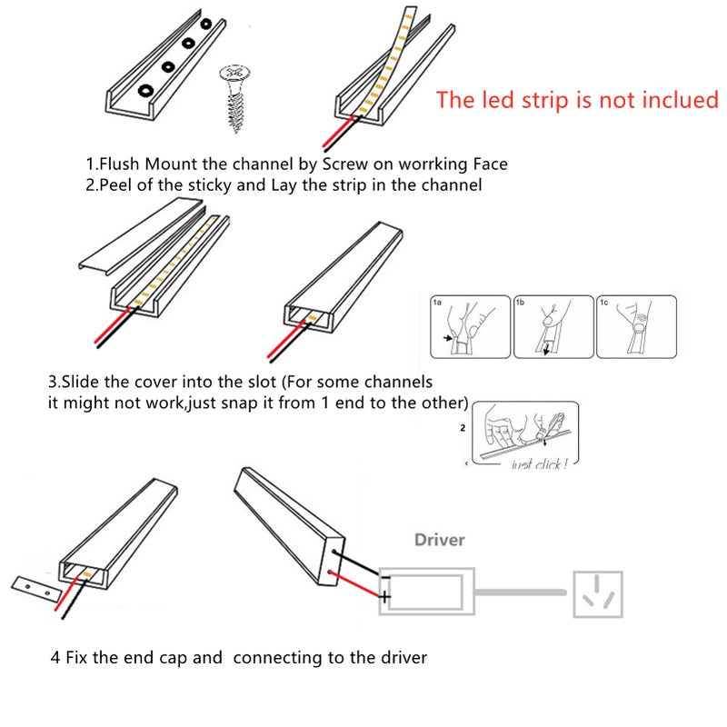THMOOTHER 10-Pack Pre-Drilled Countersunk Hole 3.3FT LED Strip U Channel Diffuser, Hacksaw Easy Cut Tight and Flush Mounted Under Cabinet Tape Light Aluminum Low Profile with Screw and End caps (10) - Image 3