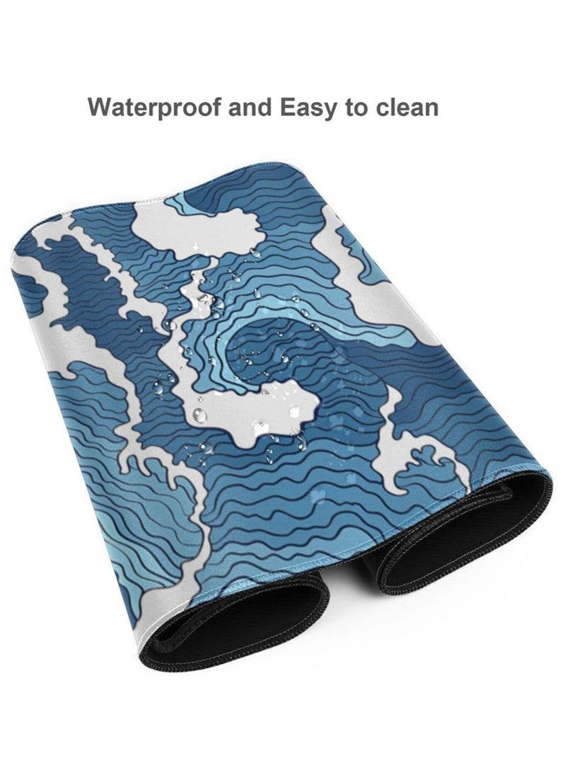 CMGTYYD Mouse Pad, Blue and White Mouse Pad, Gaming Large Long Mousepad, Extended Xl Desk Mat, Smooth, Surface Non Slip Rubber Base Stitched Edges Mice Pad, 31.5 X 11.8 Inch(Wave) - Image 4