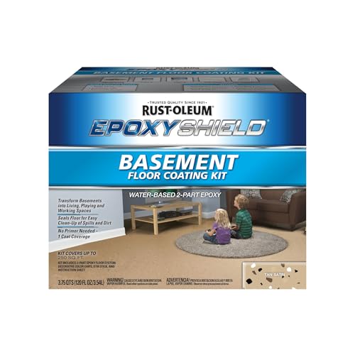 Rust-Oleum 391281 EpoxyShield Basement Floor Coating Kit, Gallon, Tan Satin - Image 1