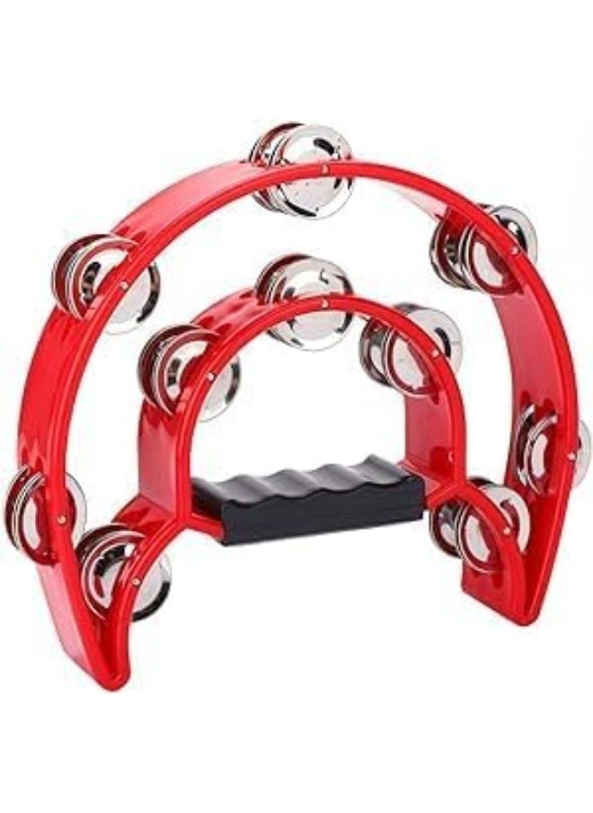 Megarya Megarya Half Moon Musical Tambourine Double Row Metal Jingles Hand Held Percussion Drum with Ergonomic Handle Grip (Red)  - Image 1