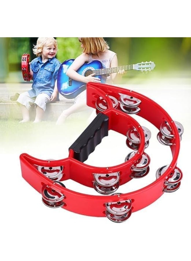 Megarya Megarya Half Moon Musical Tambourine Double Row Metal Jingles Hand Held Percussion Drum with Ergonomic Handle Grip (Red)  - Image 4