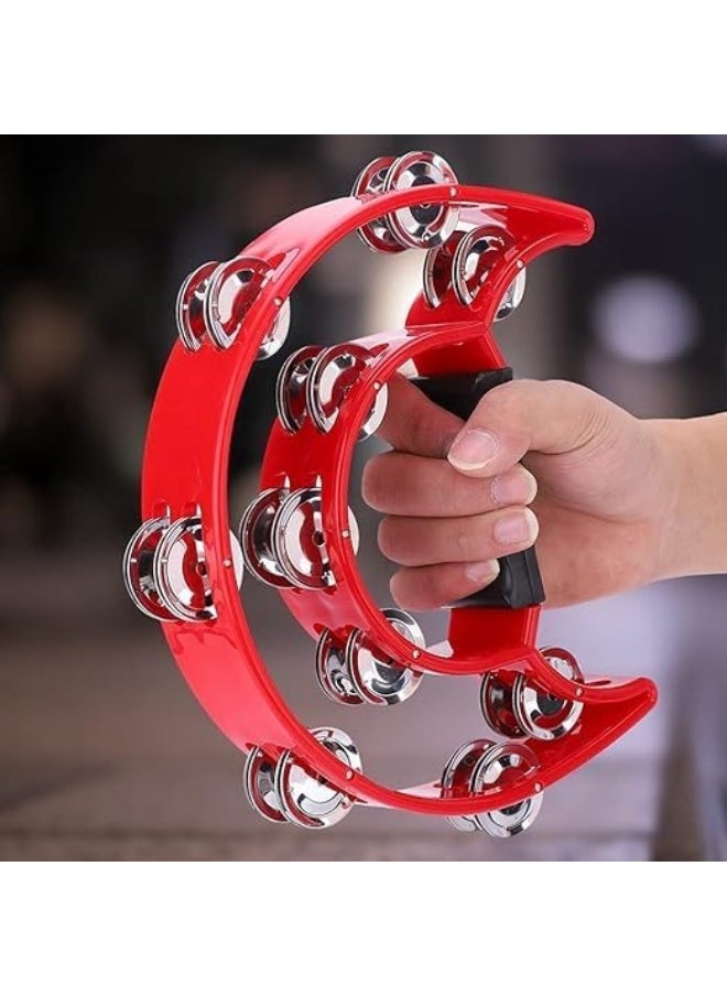 Megarya Megarya Half Moon Musical Tambourine Double Row Metal Jingles Hand Held Percussion Drum with Ergonomic Handle Grip (Red)  - Image 5