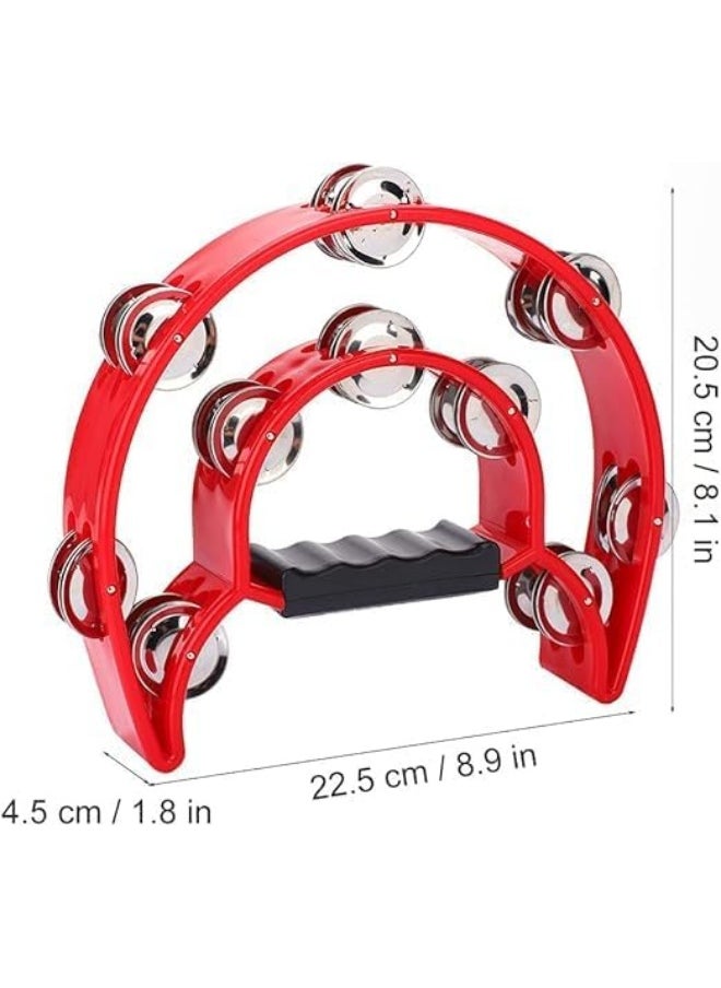 Megarya Megarya Half Moon Musical Tambourine Double Row Metal Jingles Hand Held Percussion Drum with Ergonomic Handle Grip (Red)  - Image 2