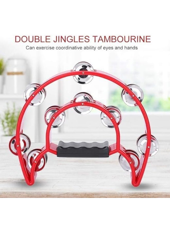 Megarya Megarya Half Moon Musical Tambourine Double Row Metal Jingles Hand Held Percussion Drum with Ergonomic Handle Grip (Red)  - Image 3