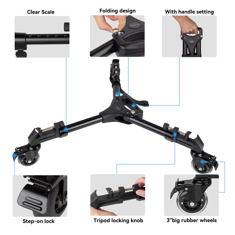 SmallRig Universal Photography Tripod Dolly, Heavy Duty with 3" Rubber Wheels, Adjustable Legs and Carry Bag, 33 lbs Capacity Tripod Wheels for Canon for Sony Cameras Camcorder Video Lighting- 3986 - Image 2