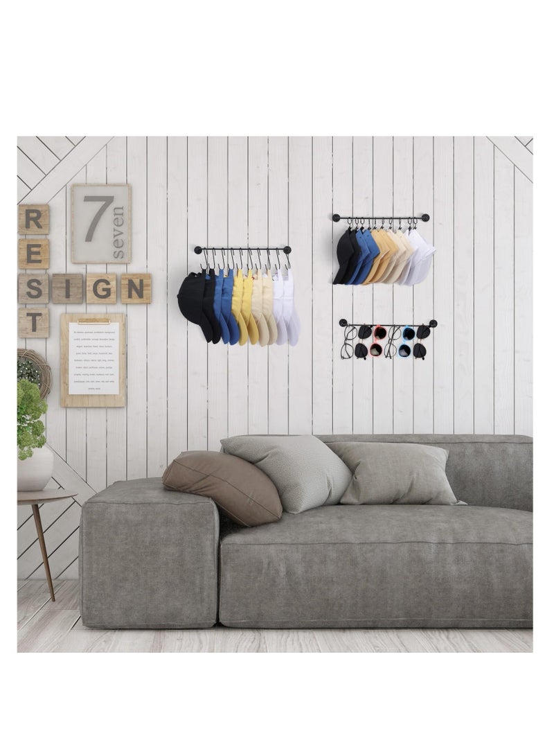 Hat Rack for Wall with 36 Hooks, Hat Organizer Holder for Baseball Caps, Cap Organizer Hanger, Hat Hanger for Closet, for Closet Bedroom Laundry Set of 3 (Black) - Image 4