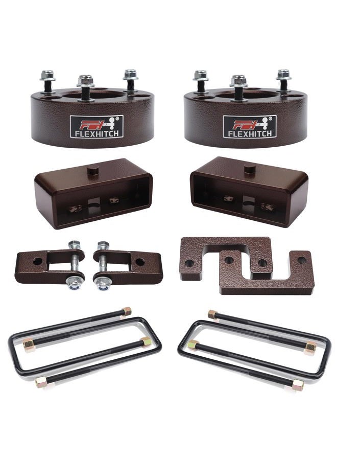FlexHitch 3.5" Front + 3" Rear Full Leveling Lift kit Compatible with 2007-2024 Silverado 1500 Sierra 1500 2WD/4WD, 3.5"+3" Suspension Strut Spacers, Include Rear shock extensions - Image 1