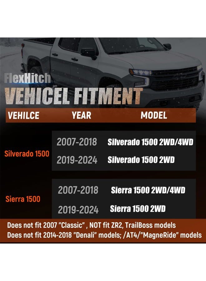 FlexHitch 3.5" Front + 3" Rear Full Leveling Lift kit Compatible with 2007-2024 Silverado 1500 Sierra 1500 2WD/4WD, 3.5"+3" Suspension Strut Spacers, Include Rear shock extensions - Image 2