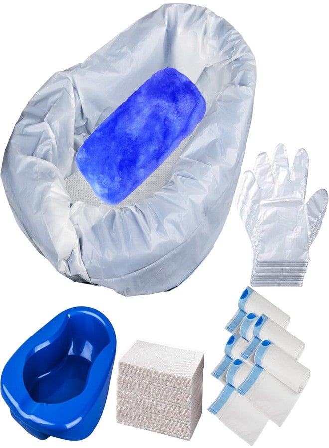 MINIVON Bed Pan Set with Heavy-Duty Bedpan, 45 Disposable Liners, 45 Absorbent Pads & 100 Gloves - Pack 45 Count, Bedpan for Men,Women Females, Bedpan Kit for Elderly, Bedridden, Post-Op Home & Hospital Care - Image 1