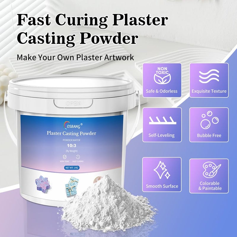 OSBANG Plaster Casting Powder 1000G/35 OZ, Water Activated Fast Curing Plaster Casting Powder, 20-30 Minutes Demold, Easy Mixing & Beginners Friendly Casting Powder for Resin Molds, Crafts & DIY Art - Image 2