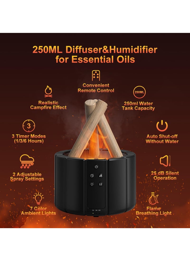 Generic - Simulated Campfire Diffuser, 250ml Essential Oil Diffuser with Remote Control, 7Colors Night Light Ultrasonic Aroma Diffuser & Cool Mist Humidifier,Timer (1/3/6H), Auto-Off Protection, Type-c Cable - Image 1
