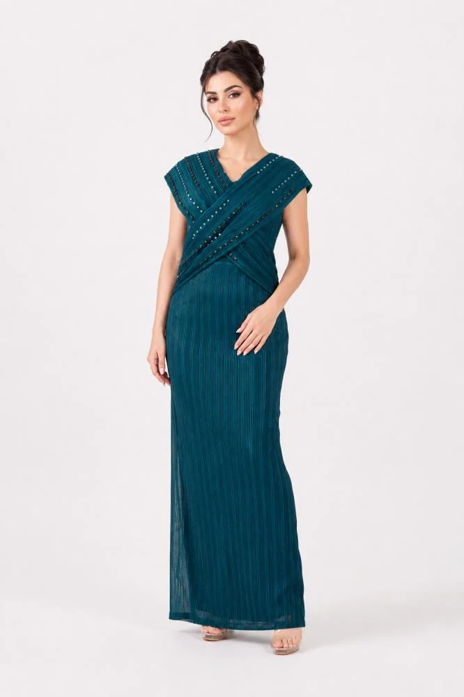 Opera Fashion Crystal-Embellished Wrap Evening Gown