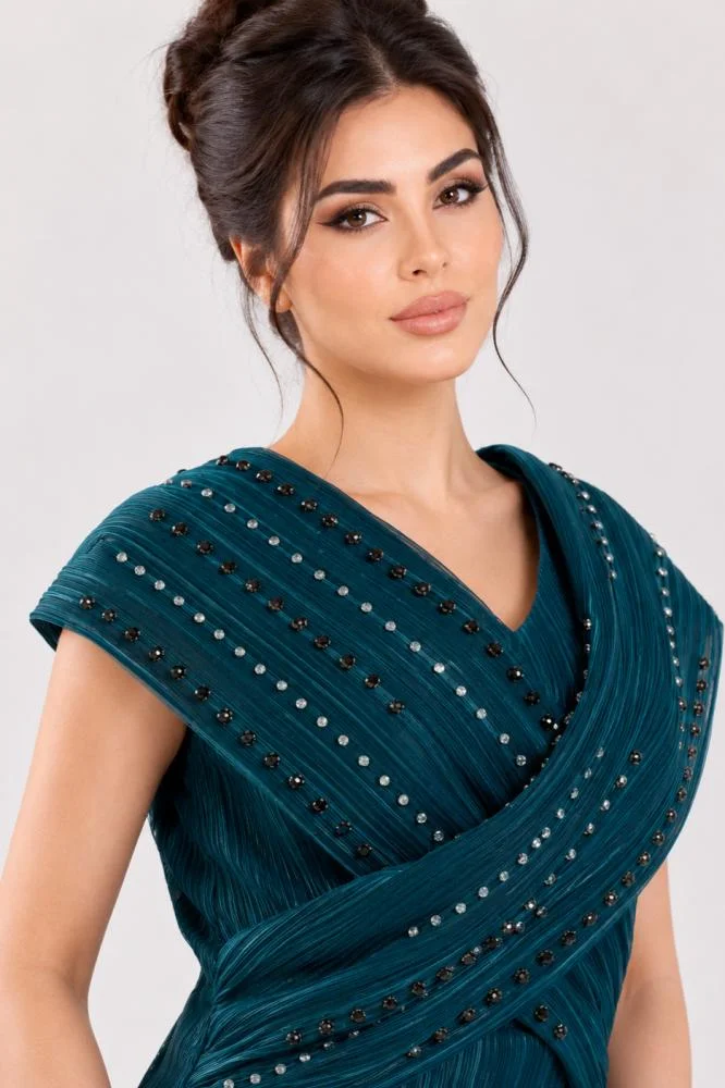 Opera Fashion Crystal-Embellished Wrap Evening Gown