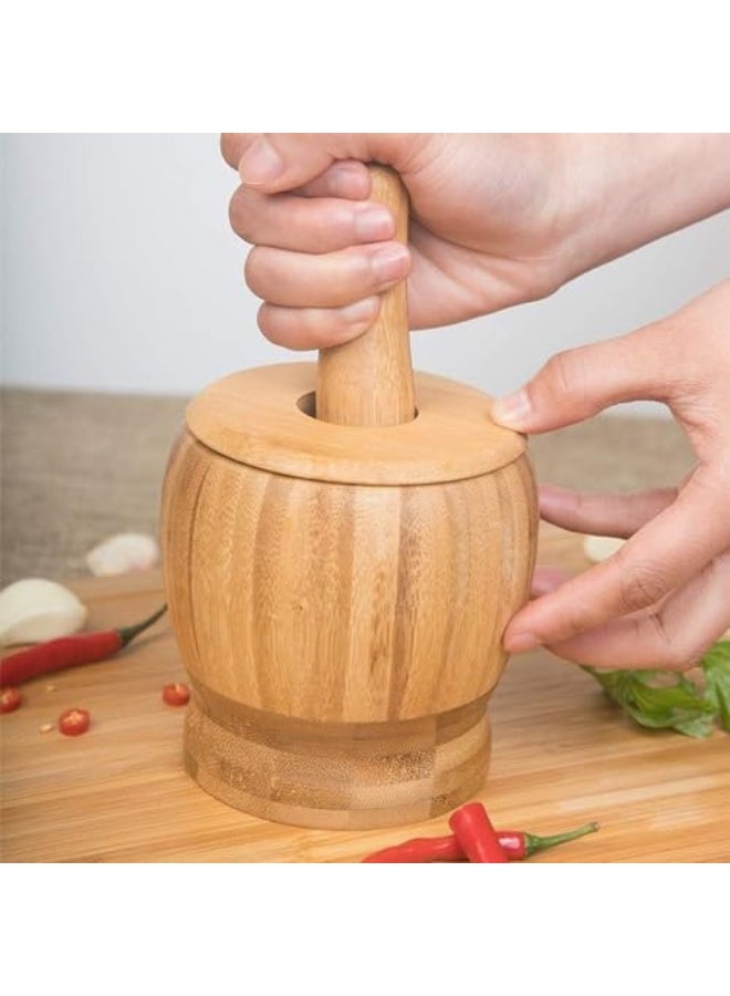 Tazweeq Kitchen Garlic Mortar, Chili Bowl, Mortar Garlic, Garlic Crusher, Household Chili Grinder, Manual Garlic Masher, Bamboo Grinder, Crusher for Kitchen, Kitchen Gadgets, Kitchen Supplies  - Image 2