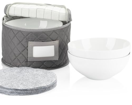 StackStorePlusMore Stack Store Plus More China Storage Quilted Case for Dessert Plate, Bowls, Small Plate or Saucer - 8" W x 6" H - Gray - Includes 12 Felt Separators - Image 1