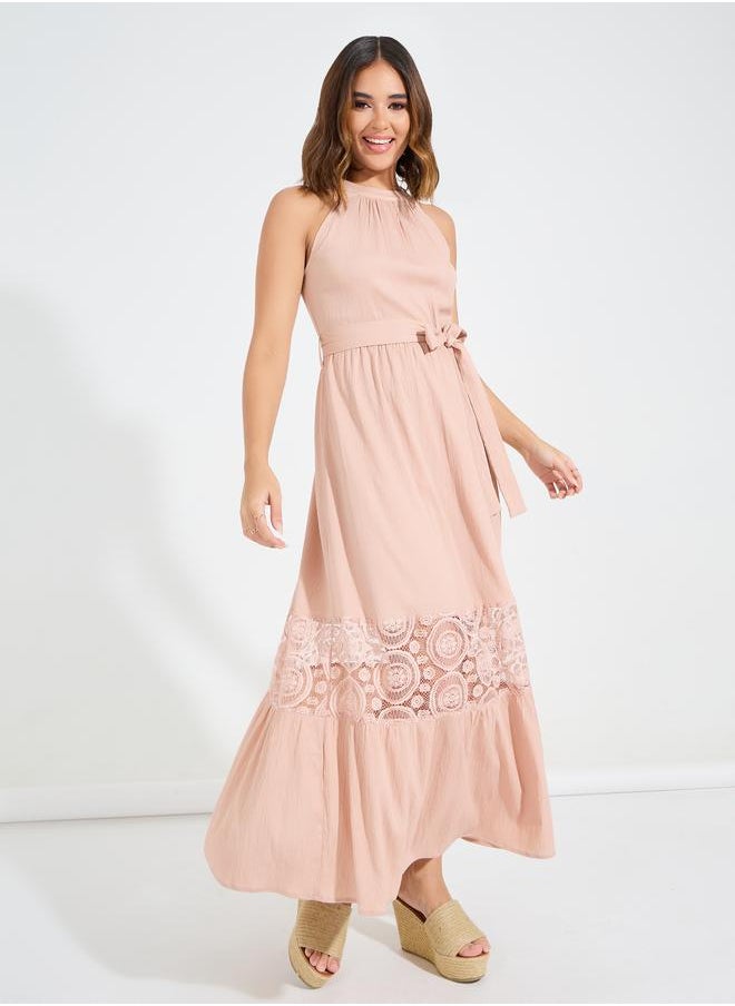 Styli Floral Lacer Cut Maxi Dress with Tie Belt  - Image 4