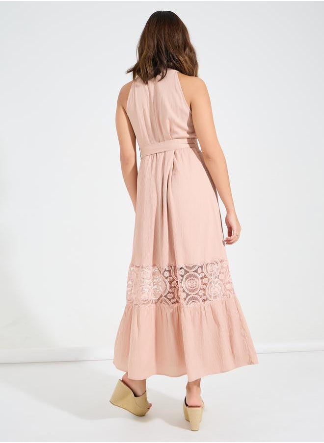 Styli Floral Lacer Cut Maxi Dress with Tie Belt  - Image 5