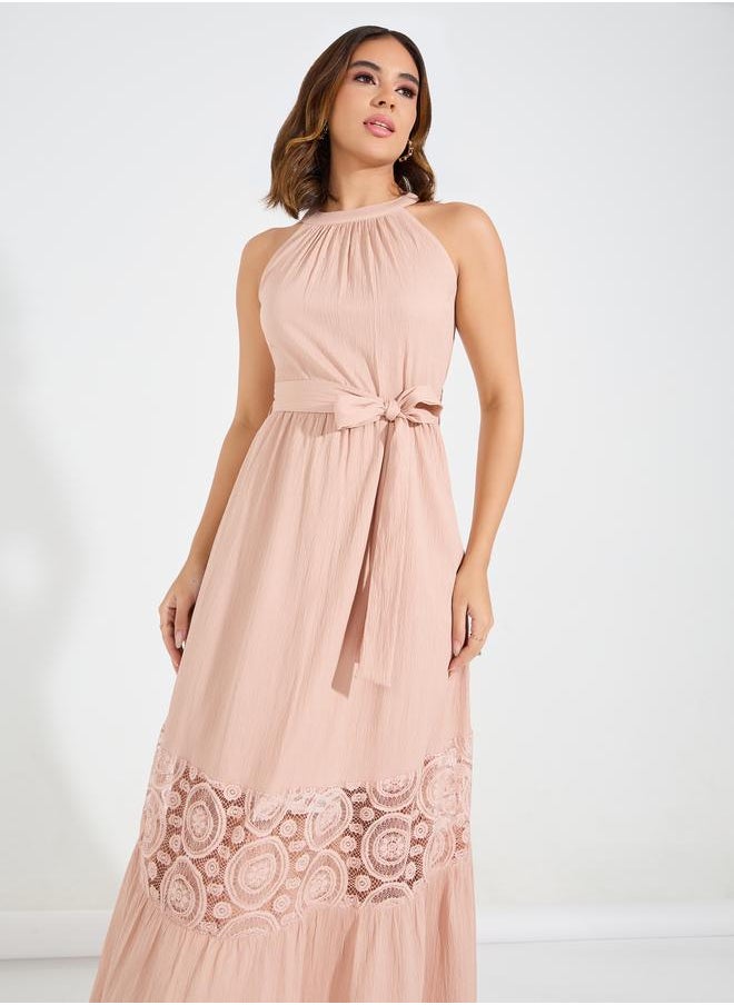 Styli Floral Lacer Cut Maxi Dress with Tie Belt  - Image 2