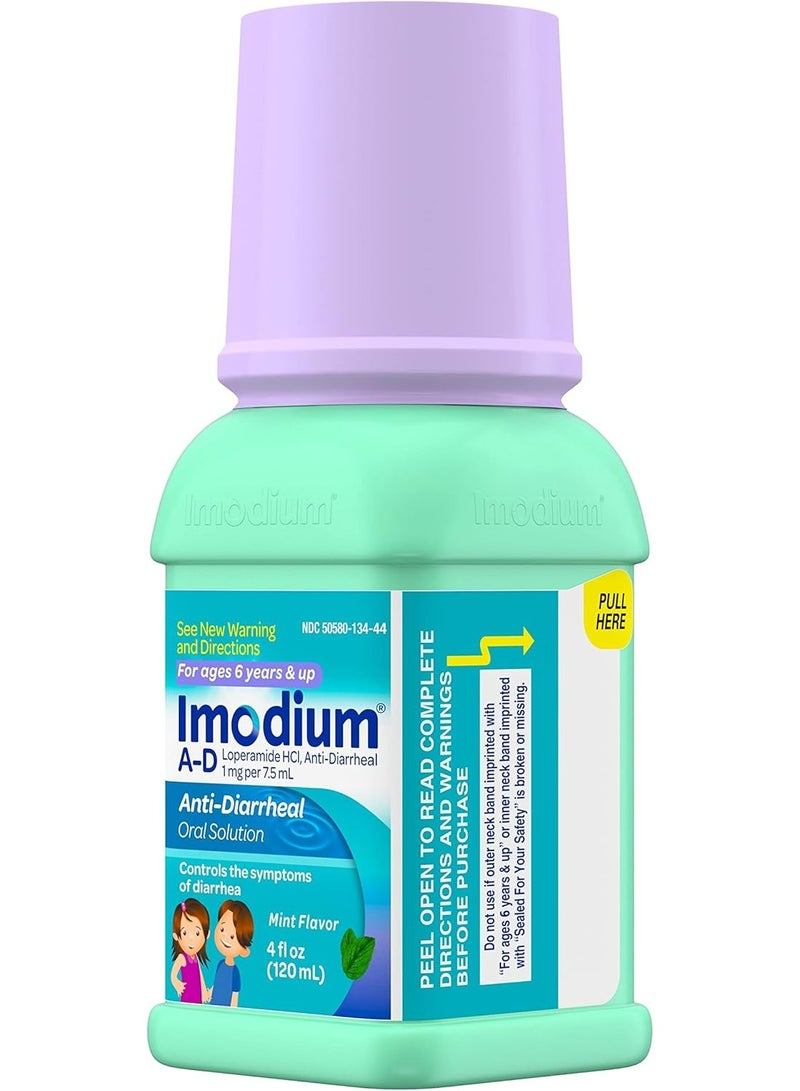 IMODIUM Children's Liquid Anti Diarrheal Medicine Loperamide Hydrochloride Mint Flavour 4fl oz - Image 1