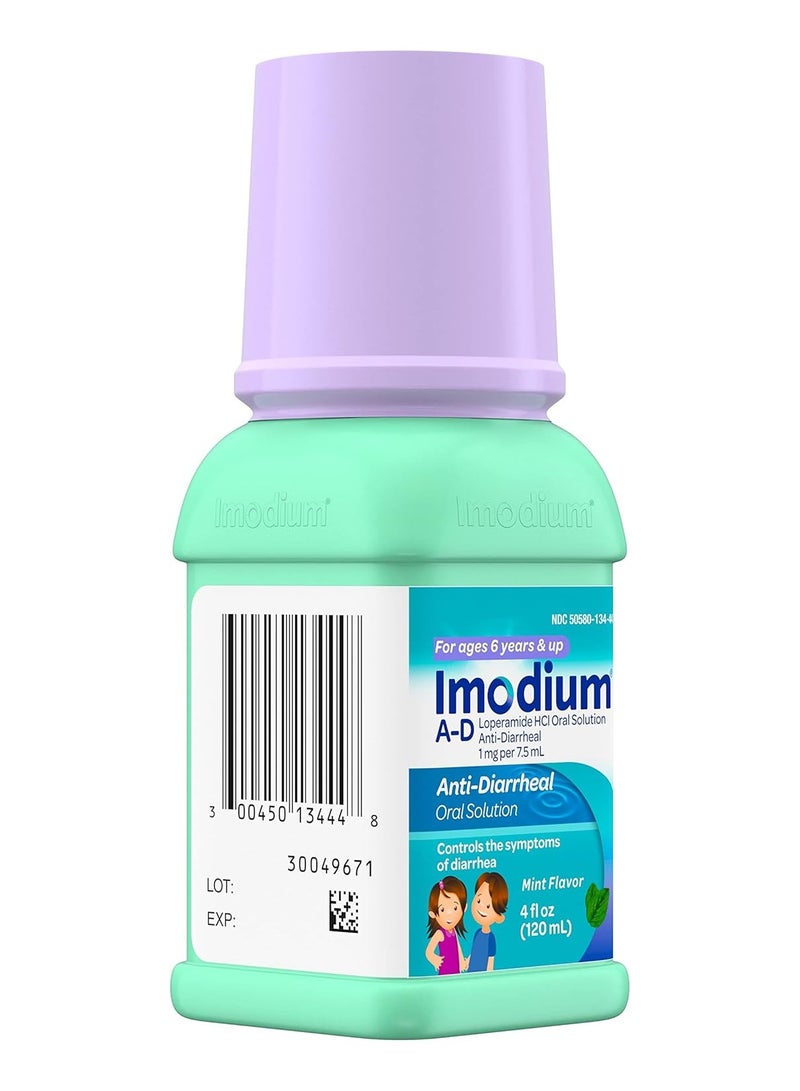 IMODIUM Children's Liquid Anti Diarrheal Medicine Loperamide Hydrochloride Mint Flavour 4fl oz - Image 2