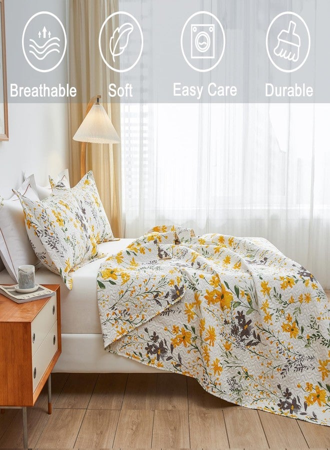 Jarson 3-Piece Floral Quilt Set King Size,Lightweight Spring Summer Country Bedspread,Reverisible Patchwork Botanical Flowers Bedding Set(1 Coverlet & 2 Pillow Shams Included) - Image 5